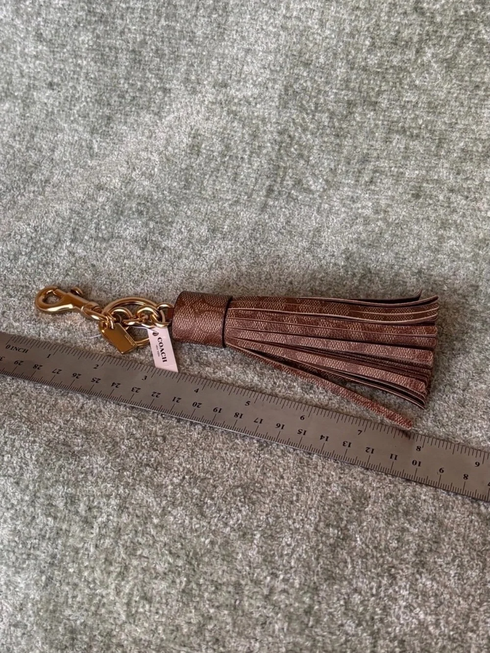 Coach Tassel Bag Charm in Signature Canvas NWT - Gold/Tan/Brown - Picture 4 of 5